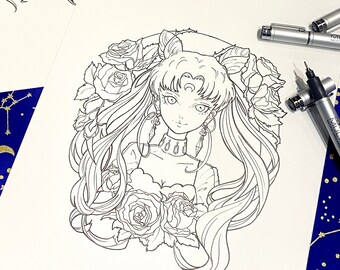 Printable Coloring Pages, Sailor Saturn Black Serenity Fan Art Printable Sheets  - 3 designs, Digital File Anime Art Instant Download Pdf