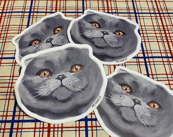 British Blue - Shorthair - Vinyl Die Cut Sticker - Sticker Watercolor Gouache Design Illustration Cat Breed Painting Pet Portrait Meow