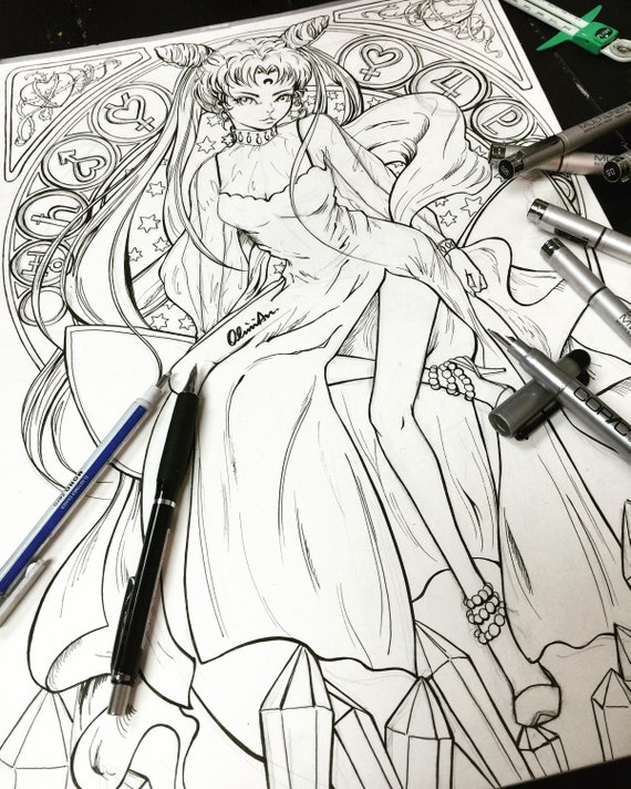 Printable Coloring Page Sailor Moon Black Lady Luna Fan Art Printable Sheet A3 Design Digital File Anime Manga Art Instant Download Pdf