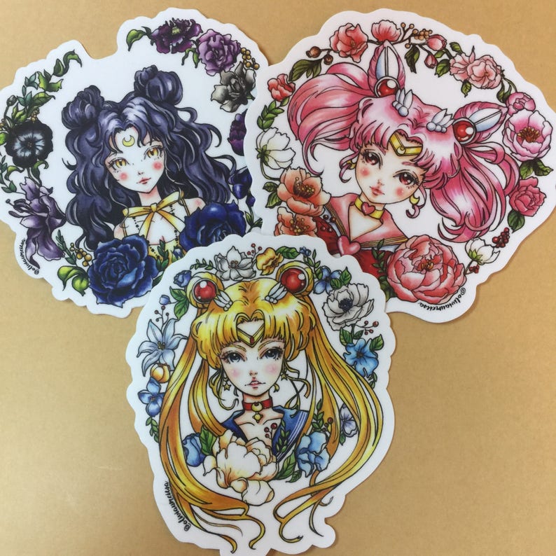 Sailor Moon Sailor Chibi Moon Luna Vinyl Die Cut Sticker Pack Set of 3 Stickers image 2