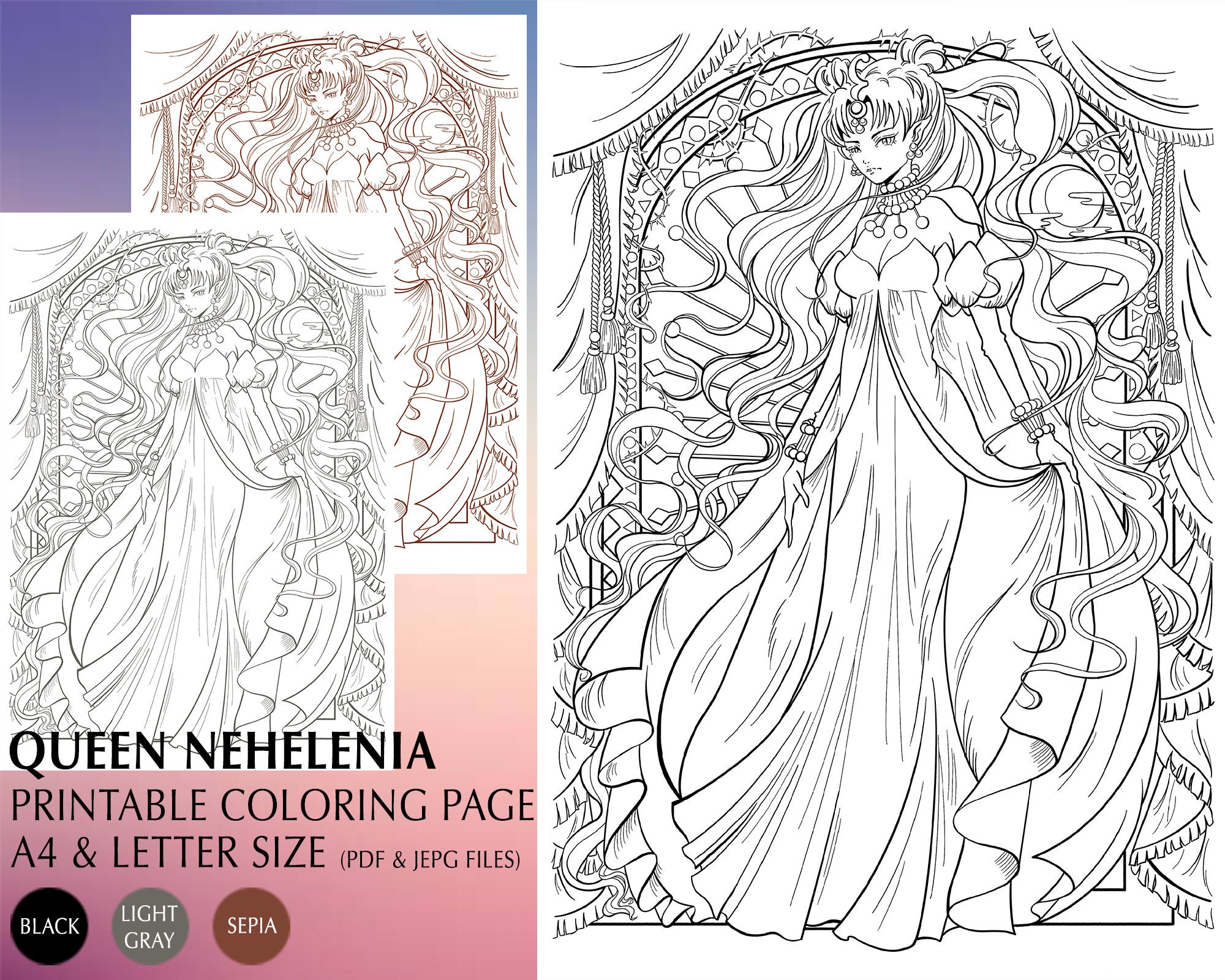 Printable Coloring Page Sailor Moon Queen Nehelenia Fan Art - Etsy