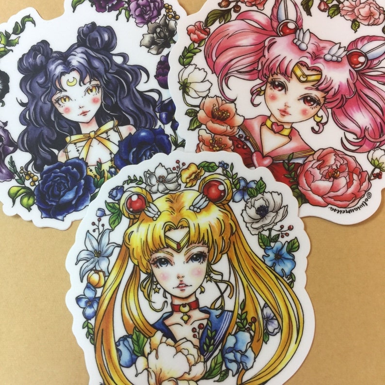 Sailor Moon Sailor Chibi Moon Luna Vinyl Die Cut Sticker Pack Set of 3 Stickers image 1