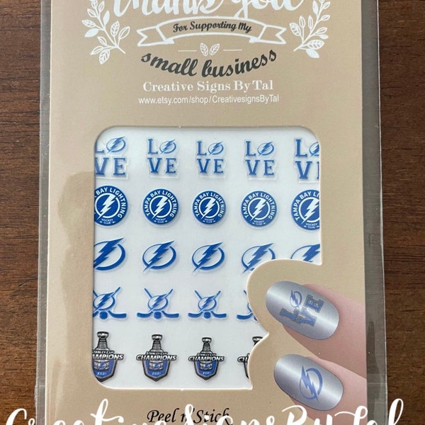 Tampa Bay Lightning Nail Decals 2021 Stanley Cup Champions/ nail set no water needed/ Tampa Bay/gift/ Stanley Cup Champions/2024/Mom Hockey
