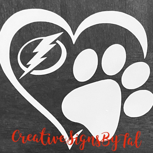 Paw Print Heart/Tampa Bay Lightning dog lover print Vinyl Decal Car/2023 Gift/Lightning Tampa Hockey Dog Car Decal