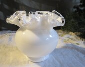 Fenton Silver Crest Vase Vintage 1970 39 s Ruffle Rim White Clear Pedestal Dish Home Cabinet Shelf Decor Collectible