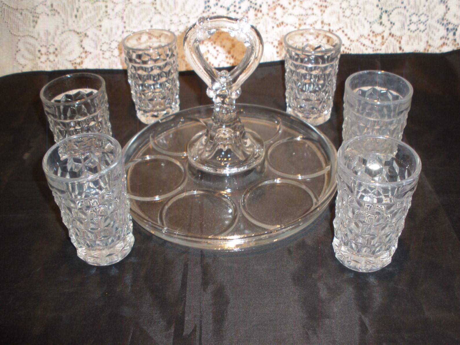 Fostoria American Juice Glasses with Serving Tray Vintage Etsy
