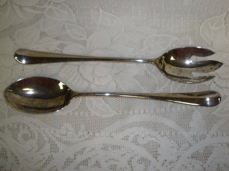 Silver Salad Serving Set Vintage 1960/'s Silver Plate Serving Spoon Fork Italy Dining Entertaining Serving Utensil