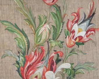 WALL DECOR FOLK! Vintage, Polish Folk, Floral Motif, Oil Hand-Painted, Handmade Woven, Soft Linen Wall Hanging, Panel, Kilim, Wall Decor