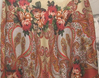 SCARF FURSTENBERG Italian! Vintage, Designer, Made in Italy, Folk Floral Design, Soft Mix. Wool/ Viscose/  Rayon, Square Scarf, Wrap!