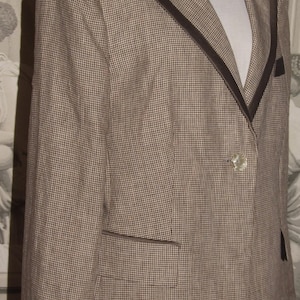 ARMANI!!! Vintage Authentic Designer GIORGIO ARMANI Collezioni Made in Italy, Size 48 Grid Design, 100% Soft Linen/Flax Elegant Jacket, Coat