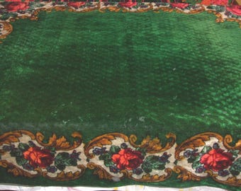 BEDOVERKAST Fantastisch! Pools Cracovian antiek ca. jaren 30, groen fluwelen chenille-tapijt, plaid, vloerkleed, tafelkleed, tapijt/ZELDZAAMHEID Pools interieur