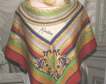 CLAUDE MONTANA Scarf! French Designer Authentic Vintage Colorful Silk Antique Motif Scarf/ MONTANA Luxurious Classic Design Silk Scarf Shawl