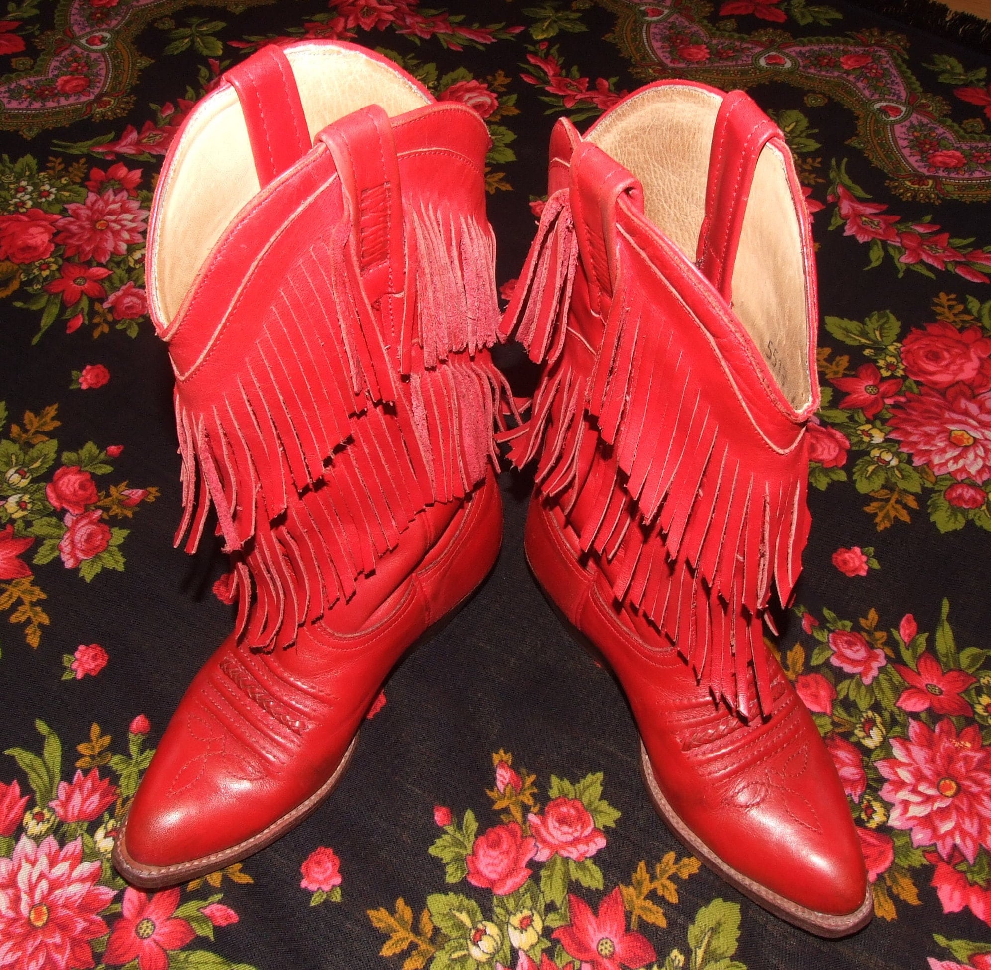 Country Western set of 2 Pillows FRINGE red, denim blue, BOOTS, Cowboy