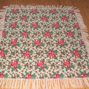 Sensationell! Wollschal, Vintage, Blumenmuster Handgefertigter Fransen Weißer Wollschal / LOVELY Floral Folk Cracovian Bunte Design Schal