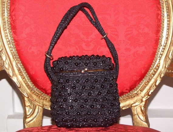 DESIGNER Vintage c.60s Evening Black Raffia Purse