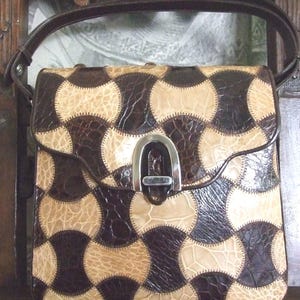 SHOULDER BAG! Vintage, Handmade Genuine Brown-Beige Patchwork Snake Leather Shoulder Bag/ DESIGNER Patchwork Natural Snake Leather Purse Bag