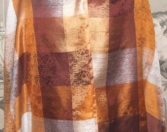 SCARF Vintage! MILA SCHON Italian Designer, Exclusive, Italian Silk - Made in Italy- Geometric Floral  Design 100 % Pure Silk Long Shawl!