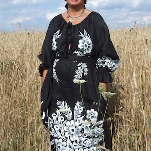 FOLKA Dress - Beautiful Polish Folk Fashion Dress Hand- Painted Flowers/ FOLKA Dress Hand- Painted by Polish Folk Artists/ FOLKA Linen Dress