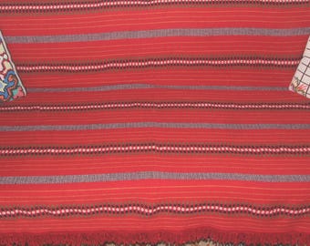 WERFEN! Vintage, Folk Design Rot & Bunt gewebte Wolle / LOVELY Mix. Wolle gewebte Fransen Bettdecke, Wandbehang, Tischdecke, Wohnkultur