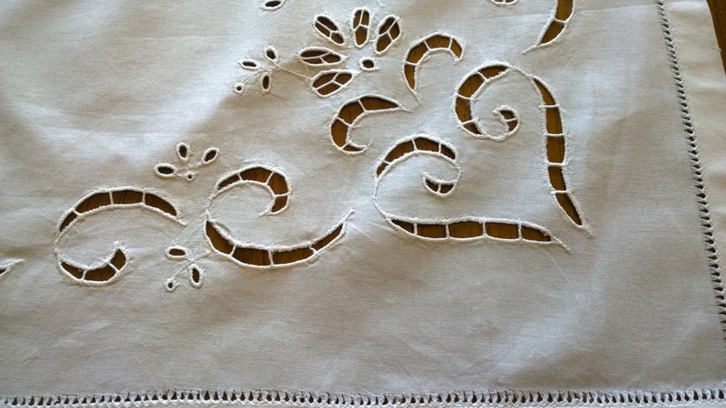 Polish Vintage White Linen Square Tablecloth Polish Home Decor-Handmade Richelieu TableclothBeautiful Polish Hand Embroidered Table Linen