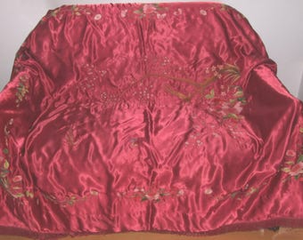 HOME DEKO! Vintage, Französisch, Hand bestickt Seide Fransen Bettdecke, werfen / atemberaubende antike orientalische Stickerei Tagesdecke Wohnkultur