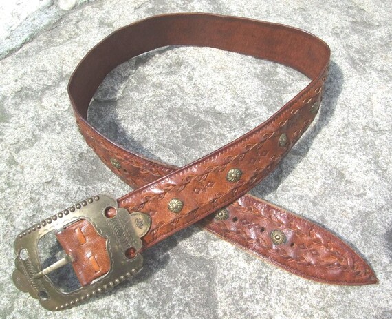 FOLK BELT! Authentic Polish Folk Vintage Natural Leather  display picture 3