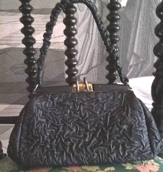Sac Ancien En Cuir Noir - Style Porté Épaule, Occasion Usé