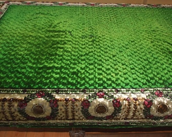 BEDCOVER Pools HUISDECOR! Antiek ca. jaren 30, Pools cracovian ontwerp, groenfluwelen chenille-tapijt, plaid, vloerkleed, sprei, tafelkleed, tapijt