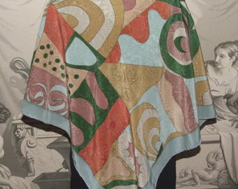 SCARF Vintage! Designer Artistic Hand- Painted Silk Scarf/Fabulous Unique Designer Hand- Painted "MG" Monogram Woman Fashion Pure Silk Scarf
