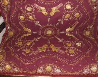 HOME DEKO Designer! Vintage, Hand bestickt Burgund Wolle, Gold Oriental filigrane Wandbehang, Wand-Dekor / Gold - Burgund Wohnkultur