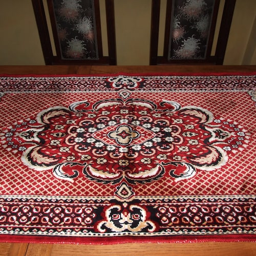 LOVELY Vintage Polish Decorative Tribal Ethnic- Boho- Folk/Bohemian Turkish shops Motif Chenille Fringe Hallway Rug, Bedside Rug, Kilim, Floor Rug