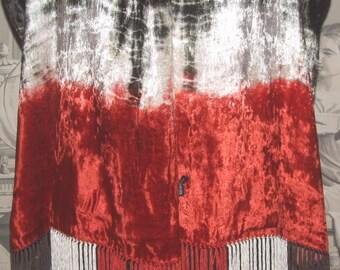 SCARF Vintage! Italian Designer, Artistic, Elegant, Chic, Made in Italy, Geometric Tricolor, 100% Viscose Crushed Velvet  Long Fringe Shawl