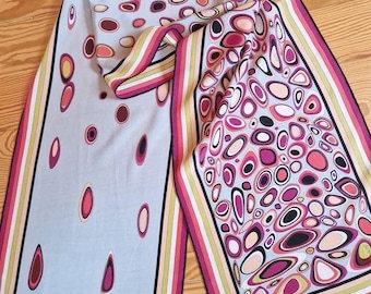 EMILIO PUCCI Vintage! Italian Designer, Authentic Emilio Pucci, Silk Made in Italy, Colorful/ Light Blue, Abstract Design Long Scarf Shawl