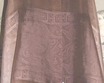 SHAWL Vintage! MARINA D'ESTE Italian Designer, Made in Italy, Classic Floral Design, Beige Chocolate Brown Color, Mix. Silk & Viscose Shawl