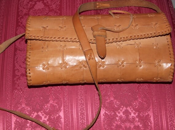 BAG FOLK! Vintage, Polish Folk, Handmade, Light Hue Leather Shoulder Bag / BEAUTIFUL Polish Folk Leather Shoulder Bag, Crossbody Bag, Purse