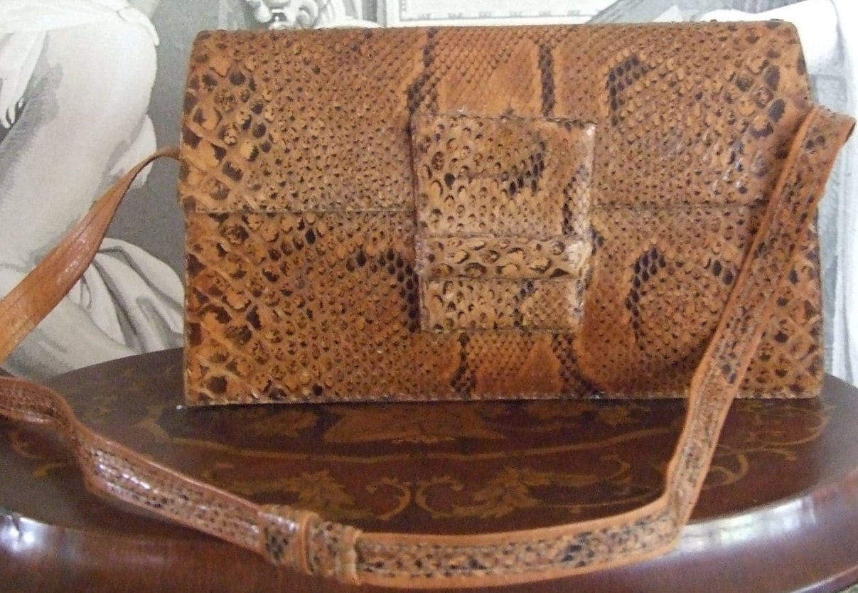 AMAZING FASHIONABLE Vintage Genuine Snake Glossy Brown