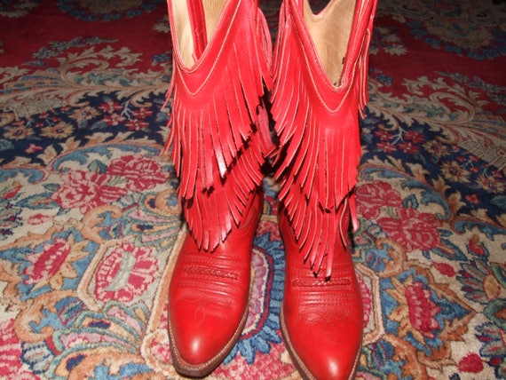 SUPER BOOTS! Red Fringe Cowgirl Boots/ Vintage c.1