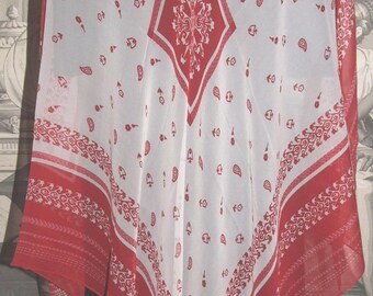 SCARF Vintage! Exclusive BASILE Brand- Made in Italy- Artistic Design 100 % Pure Silk Chiffon, Square White Red Color Scarf, Shawl!