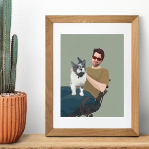 Custom Pet and Owner Portrait with Faces, Personalized Dog Mom Gift, Family Portrait with Dog/Cat, Pet Parent Illustration, Digital File