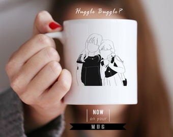 Taza de retrato personalizada, taza de café de ilustración de pareja, taza de retrato de amigos personalizada, taza de retrato en blanco y negro personalizada