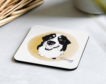 Custom Pet Portrait Cork-Back Coaster, Personalized Coaster, Personalized Pet Portrait Coaster