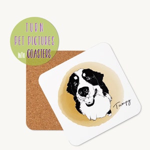 Custom Pet Portrait Cork-Back Coaster, Personalized Coaster, Personalized Pet Portrait Coaster zdjęcie 2