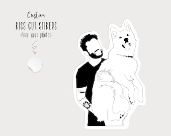 Personalized Pet and Owner Stickers | Custom Drawing Portrait Sticker | Digital Illustration | Picture Decal | Photo Sticker