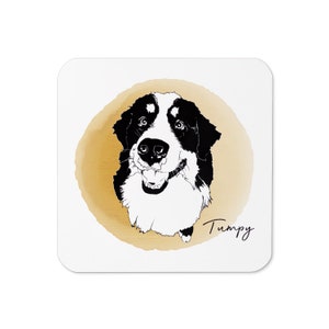 Custom Pet Portrait Cork-Back Coaster, Personalized Coaster, Personalized Pet Portrait Coaster 1 character