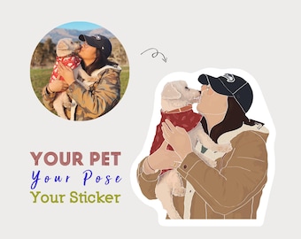 Custom Pet and Owner Portrait Sticker, Pet Owner Digital Illustration Sticker, Personalized Pet Owner Portrait, Pet Memorial