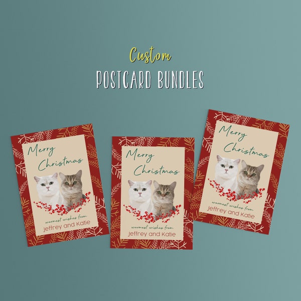 Custom Christmas Cards | Personalized Holiday Cards | Pet Holiday Card | Cat Dog Christmas Card | Photo Christmas Cards | Pet Xmas Card