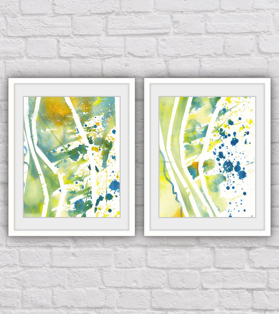 Greenery Abstract Print, Watercolor Abstract Print, Digital Set, Blue ...