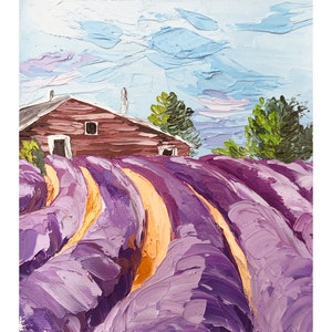 Lavender field, oil painting, original textured painting on canvas