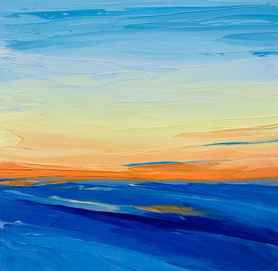 Original Sunset Oil Painting on Paper. Mini Oil Series