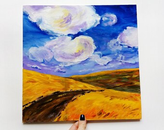 Wonderbaarlijk Origineel acryl landschapsschilderkunst wolken over velden | Etsy KY-01